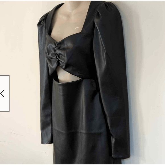 NWT Torn by Ronny Kobo Black Faux Vegan Leather Mini Dress with Cutout Detail Si - Picture 3 of 5